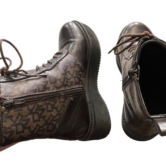 DKNY Women's Size 7.5 M Roselyn Brown Monogram Print Lace Up Combat Boots - Picture 8 of 11